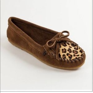 Minnetonka Leopard Kilty Moccasins Women.